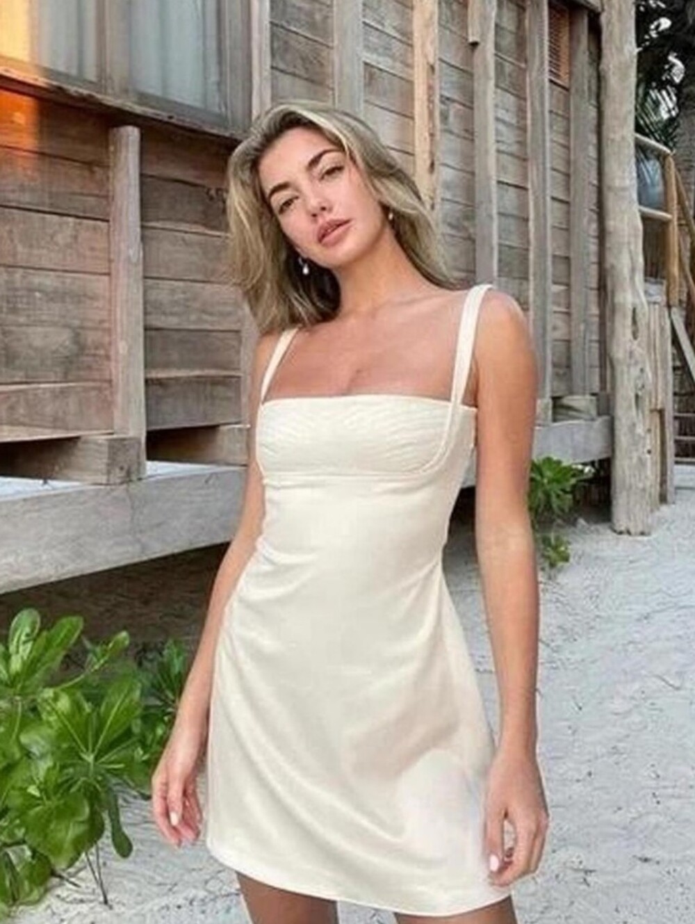House of CB Pale Blush Square Neck Mini Dress